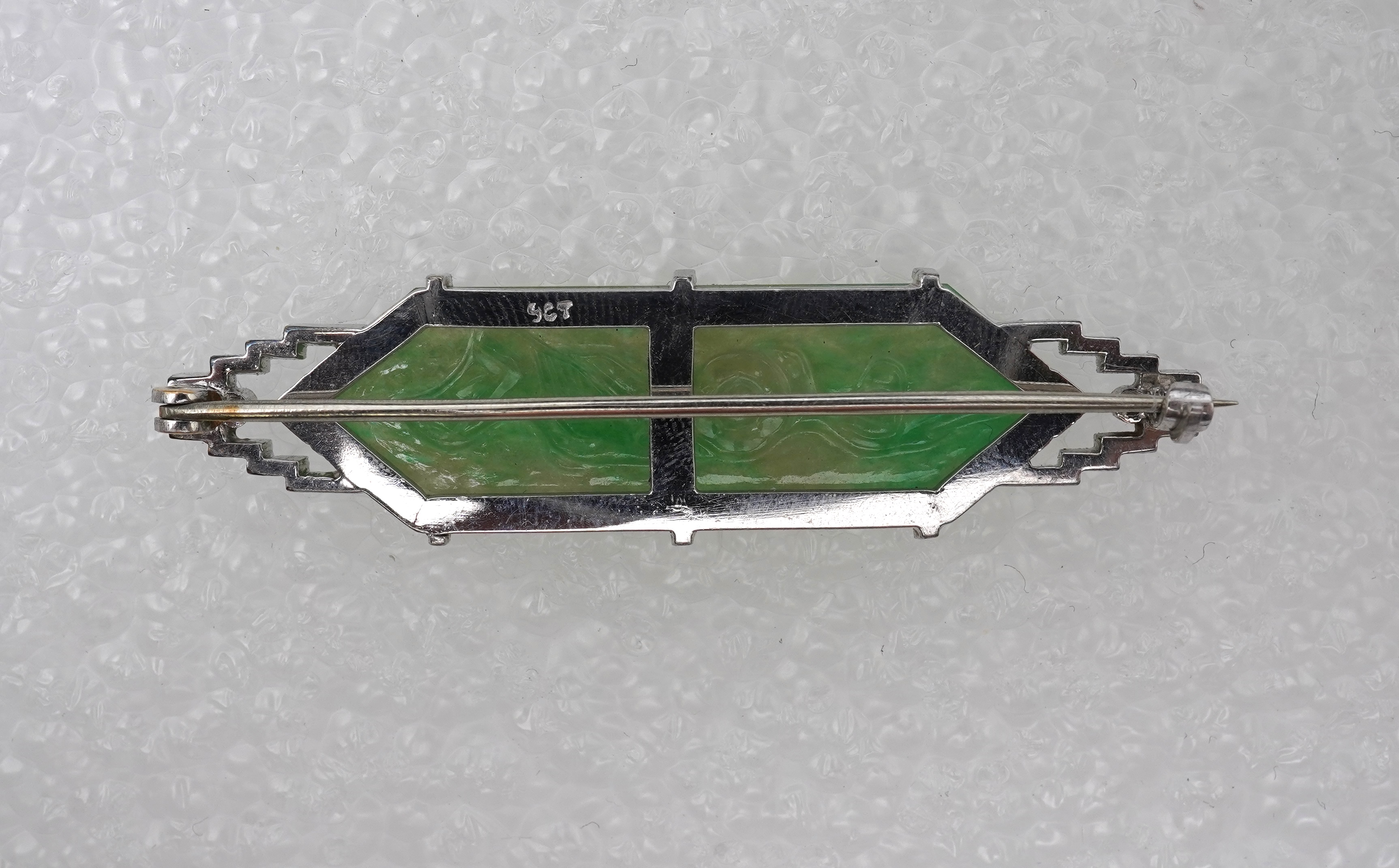 An Art Deco jadeite brooch, 1930s